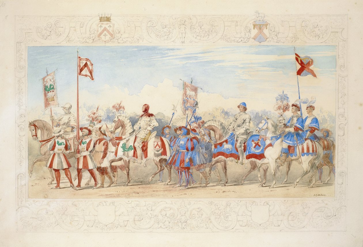 Archibald, Cassilisin jaarli, delfiinin ritari, 1839 (lyijykynä, wc, guassi ja kultamaali paperille). tekijältä James Henry Nixon