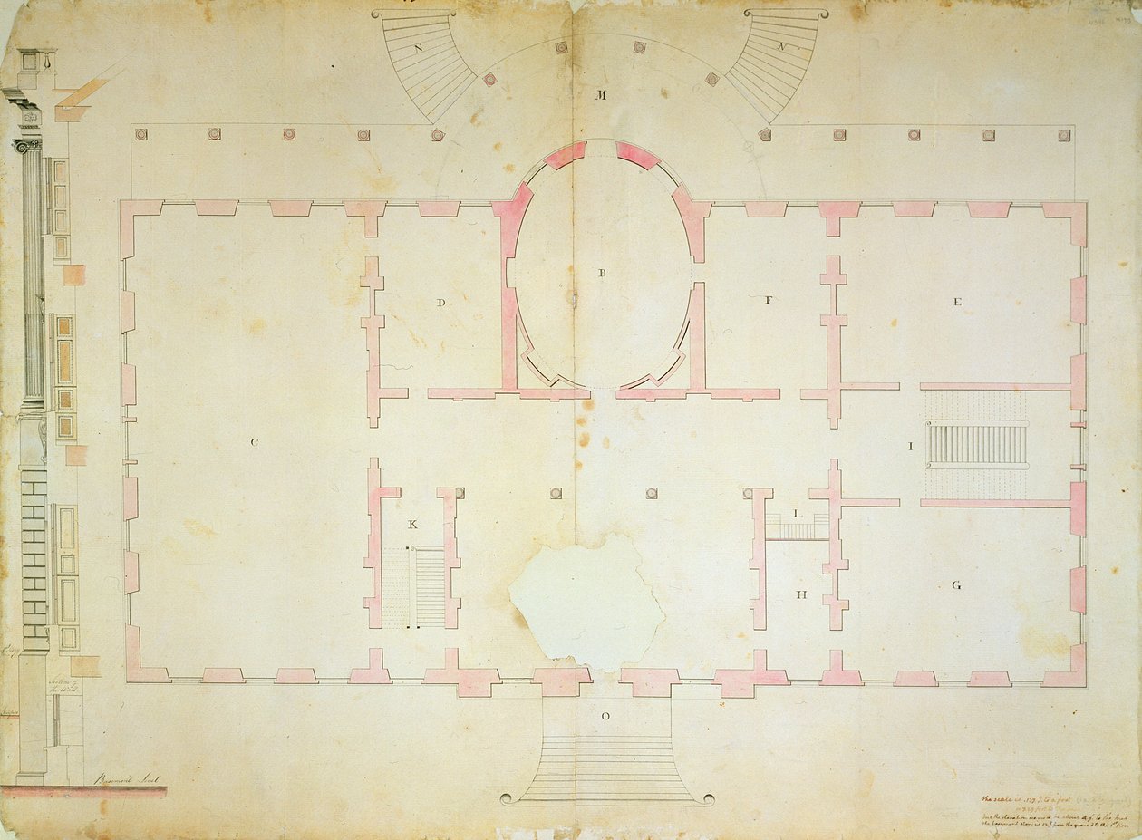 Presidenttien talon suunnitelma, Washington, 1792 (mustepesu ja kynä paperille) tekijältä James Hoban