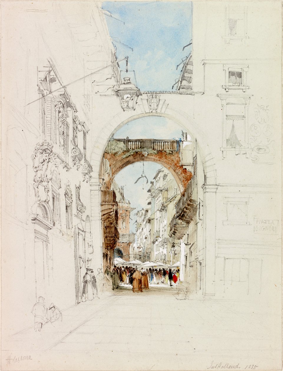 La Piazza dei Signori, Verona (kynä ja akvarelli paperille (kudottu)) tekijältä James Holland