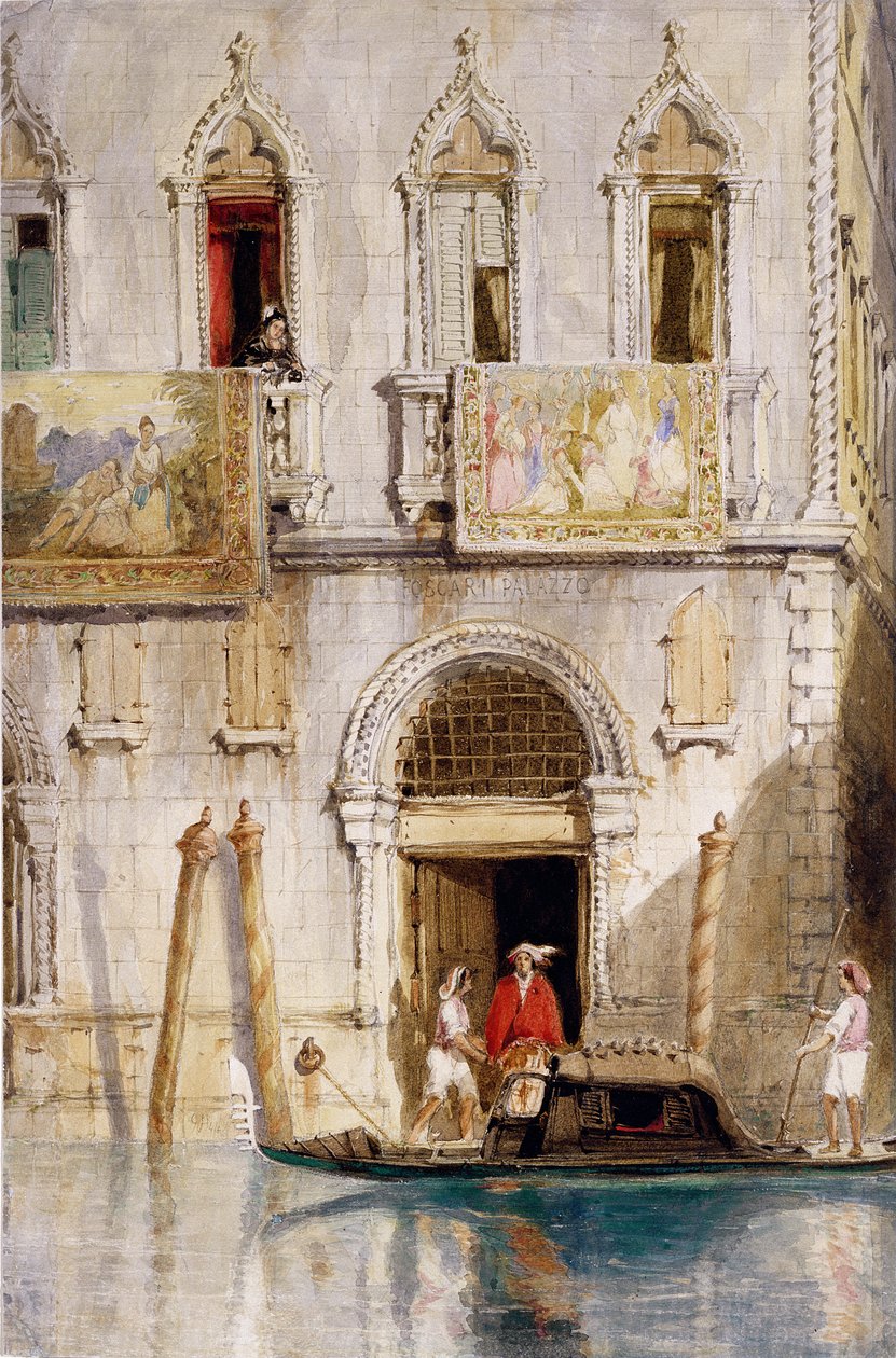 Palazzo Foscarin portaat, Venetsia, 1844 (kynä, muste, guassi ja wc paperilla) tekijältä James Holland