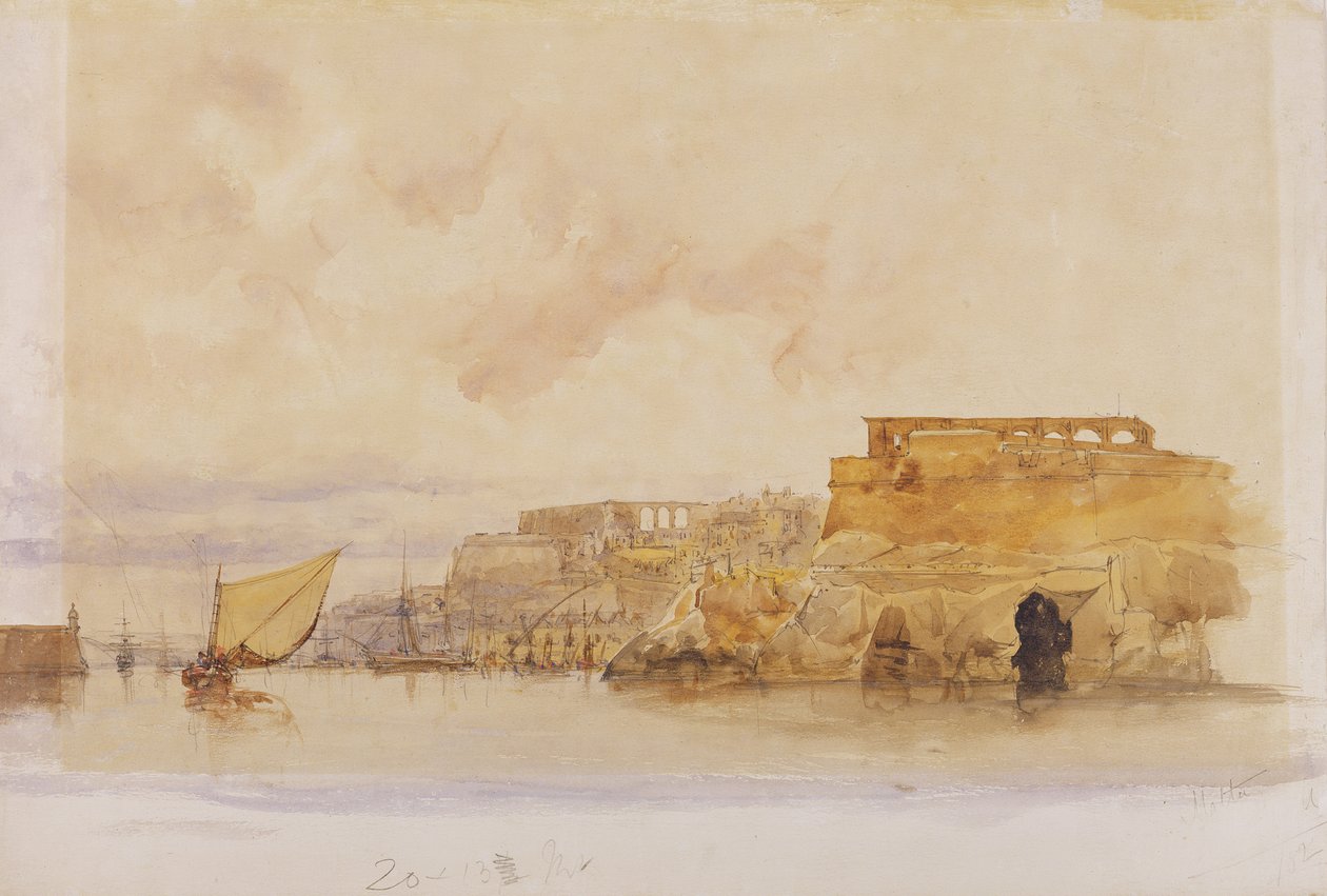 Näkymä Valletta, Malta (akvarelli, rungon väri grafiitin päällä paperille) tekijältä James Holland
