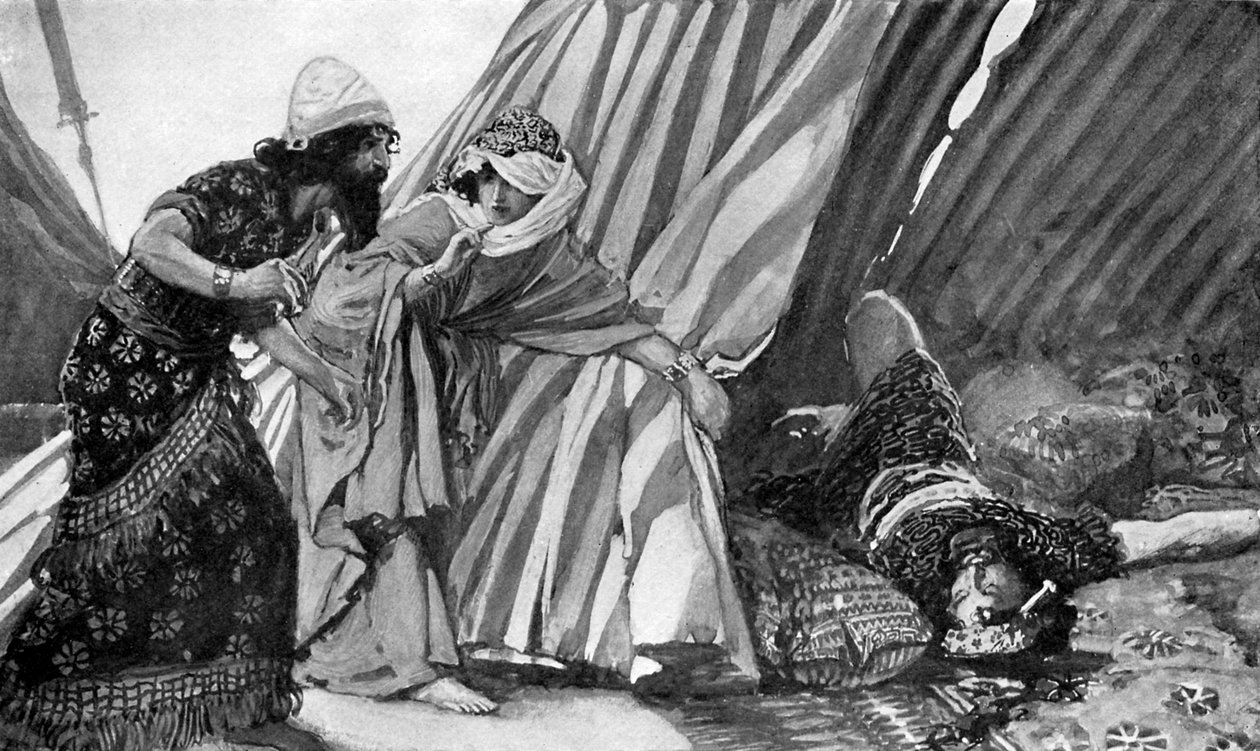 Jael näyttää Barakille kuolleen Siseran - Raamattu tekijältä James Jacques Joseph (after) Tissot