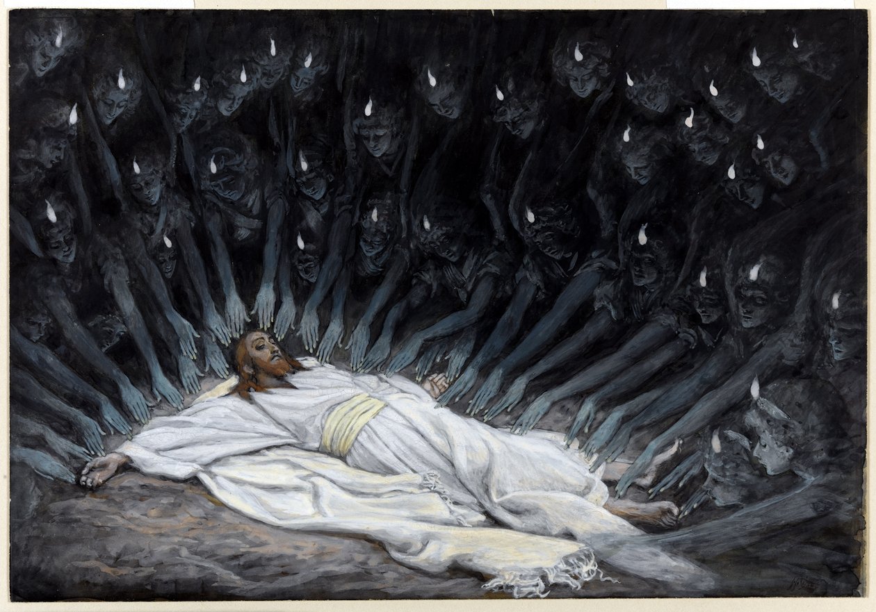 Enkelit tulivat ja palvelivat häntä, kuvitus teoksesta The Life of Christ, n. 1886-1894 (wc ja guassi pahville) tekijältä James Jacques Joseph Tissot