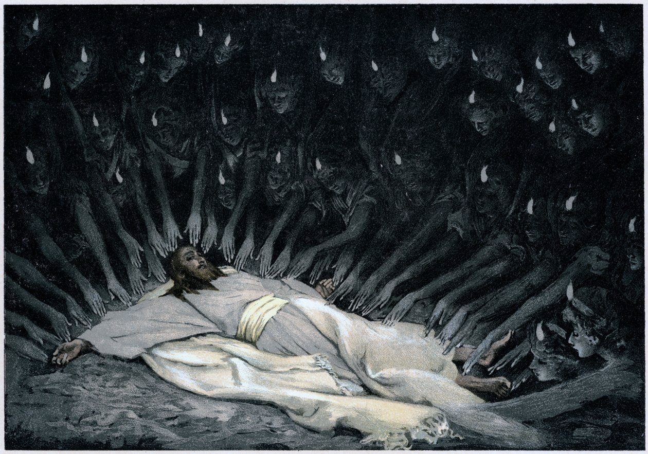 Enkelit palvelemassa Jeesusta sen jälkeen, kun paholainen on jättänyt hänet, 1897 tekijältä James Jacques Joseph Tissot