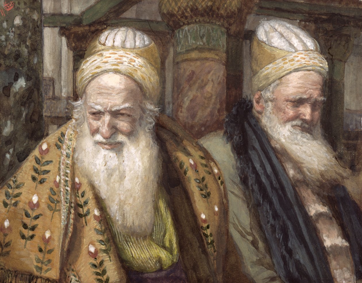 Annas ja Kaifas, kuvitus teokseen The Life of Christ, n. 1886-1894 (wc ja guassi pahville) tekijältä James Jacques Joseph Tissot