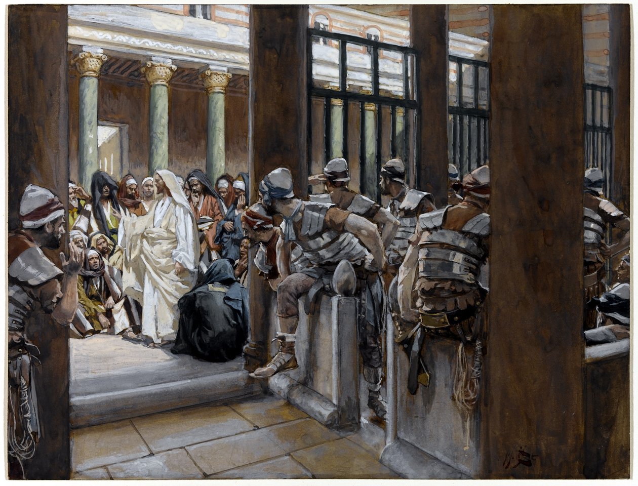 Mutta No Man Laid Hands On Him, kuvitus teokselle The Life of Christ, n. 1884-1896 (wc ja guassi pahville) tekijältä James Jacques Joseph Tissot