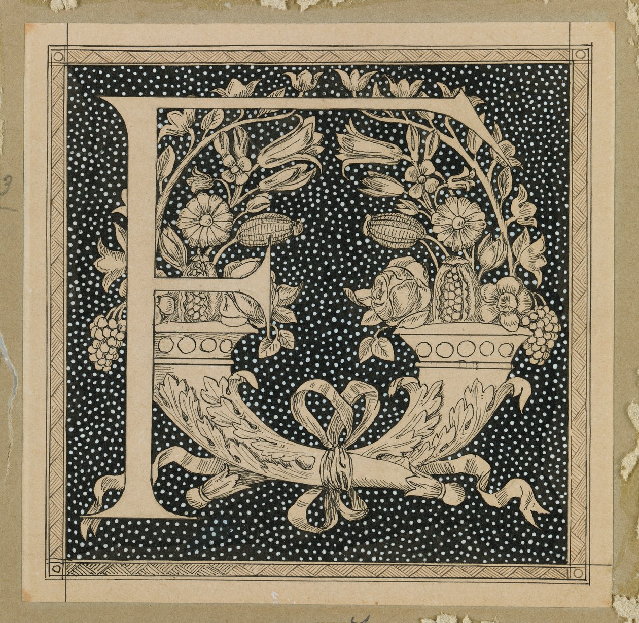 Iso kirjain F, esimerkki teoksesta Herramme Jeesuksen Kristuksen elämä (muste paperille) tekijältä James Jacques Joseph Tissot