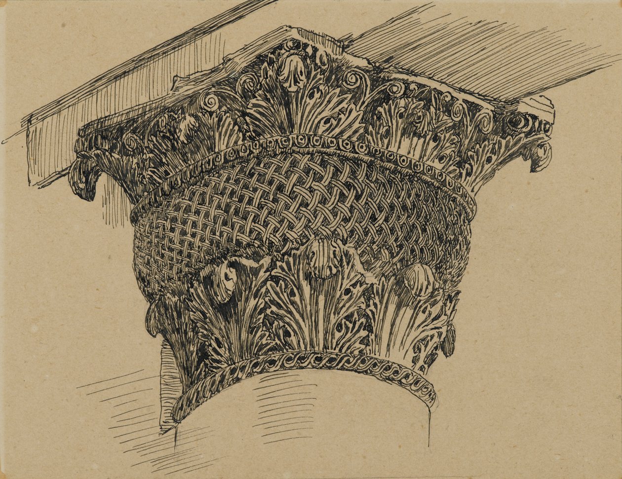 Pääkaupunki El-Aksan moskeijasta, kuva Herramme Jeesuksen Kristuksen elämästä, 1886-94 (kynä ja muste paperille kiinnitettynä aluksella) tekijältä James Jacques Joseph Tissot