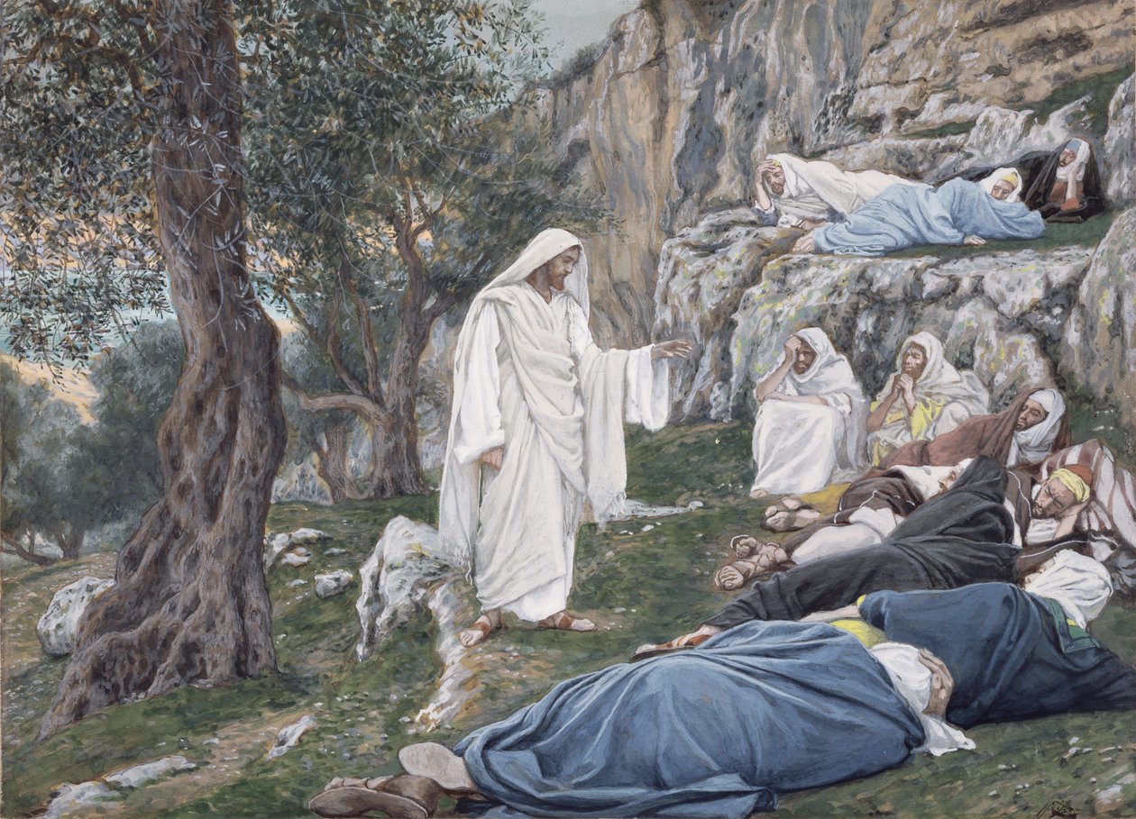 Kristus käskee opetuslapsiaan levätä, kuvitus teoksesta The Life of Christ, n. 1886-1894 (wc ja guassi pahville) tekijältä James Jacques Joseph Tissot
