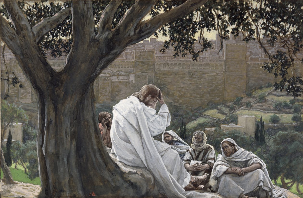 Kristus ennustaa temppelin tuhoa, kuvitus teoksesta The Life of Christ, n. 1886-1894 (wc ja guassi pahville) tekijältä James Jacques Joseph Tissot