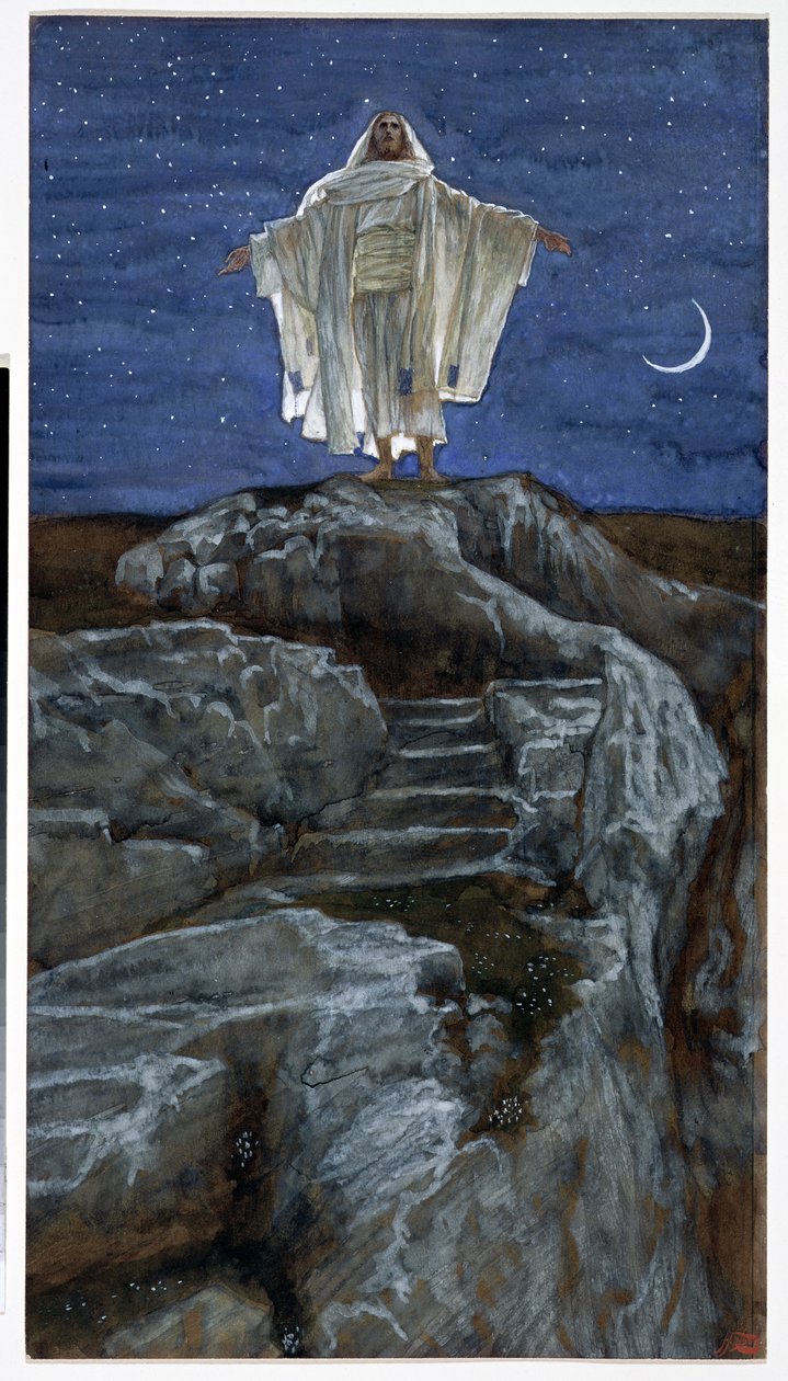 Kristus menee yksin vuorelle rukoilemaan, kuvitus teokselle The Life of Christ, n. 1886-1894 (wc ja guassi pahville) tekijältä James Jacques Joseph Tissot