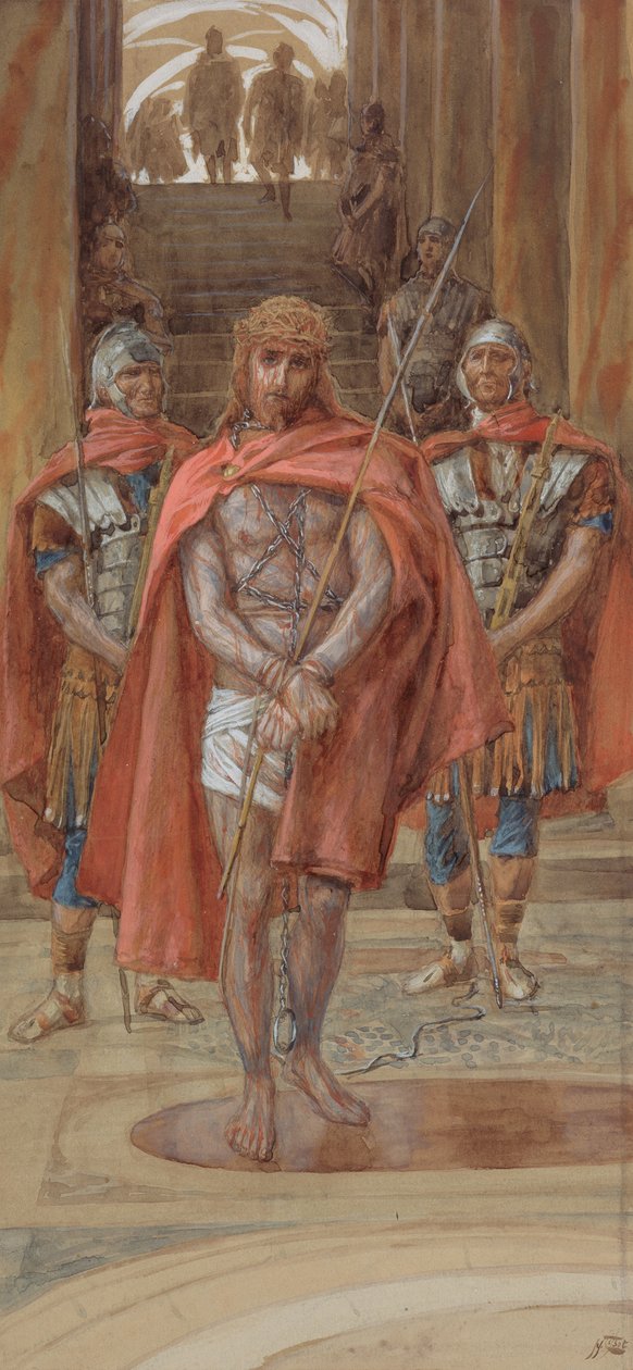 Kristus lähtee tuomiosalista, kuvitus teokseen The Life of Christ, n. 1886-1894 (wc ja guassi pahville) tekijältä James Jacques Joseph Tissot