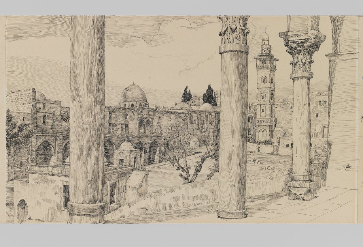 Esplanade of the Haram, kuvitus teoksesta The Life of Our Lord Jesus Christ (mustetta ja grafiittia kartongille) tekijältä James Jacques Joseph Tissot