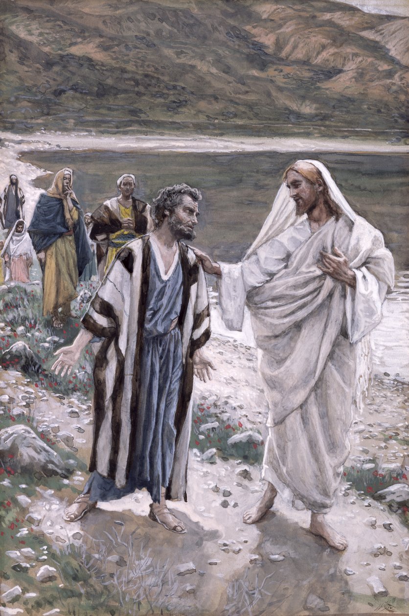 Feed My Lambs, kuvitus teoksesta The Life of Christ, n. 1884-1896 (wc ja guassi pahville) tekijältä James Jacques Joseph Tissot