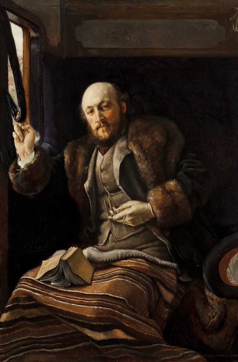 Herrasmies junavaunussa, 1870-80 tekijältä James Jacques Joseph Tissot