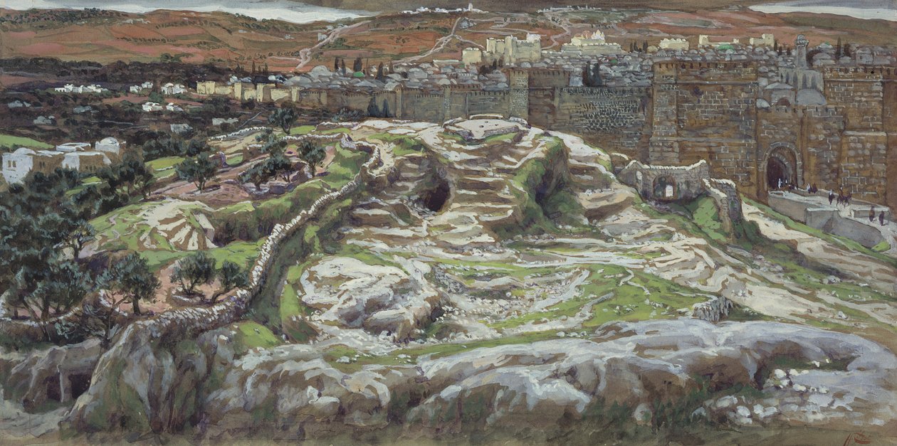 Golgata ja pyhä hauta herramme aikana, kuvitus teokselle The Life of Christ, n. 1886-1894 (wc ja guassi pahville) tekijältä James Jacques Joseph Tissot