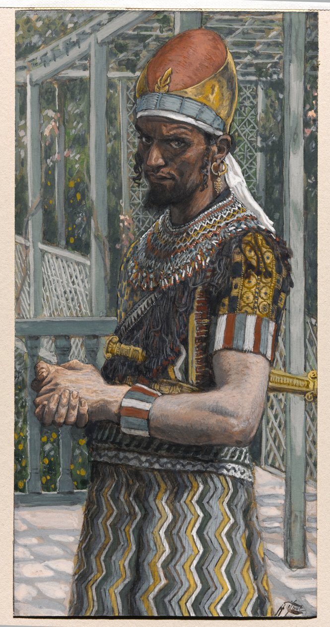 Herodes (21 eKr.-39 jKr), kuvitus teokselle "The Life of Christ", n. 1886-1894 (akvarelli ja guassi pahville) tekijältä James Jacques Joseph Tissot