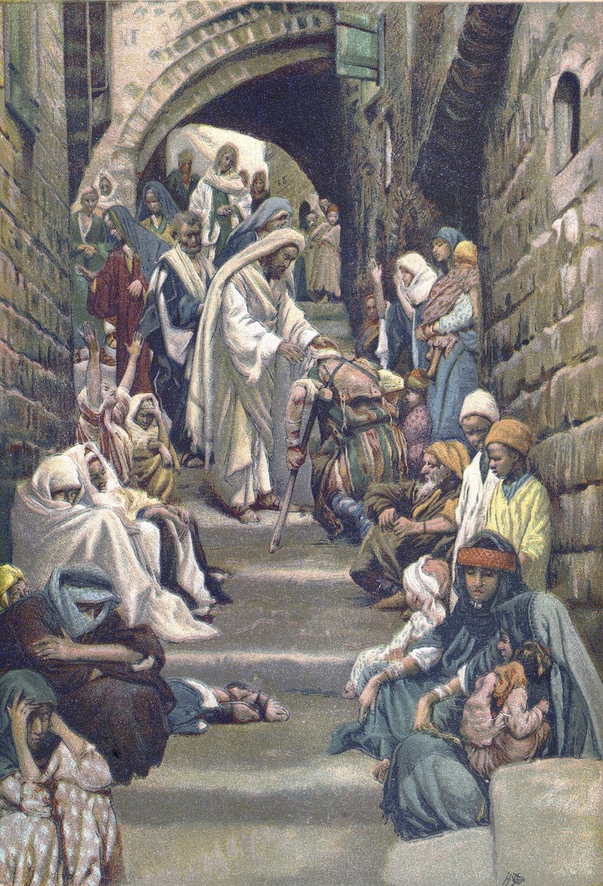 Kylissä sairaita tuotiin hänen luokseen - "" Herramme Jeesuksen Kristuksen elämästä"" - 1899 James Tissot - La vie de notre seigneur Jeesus Kristus, kirjoittanut Jacques Joseph tekijältä James Jacques Joseph Tissot