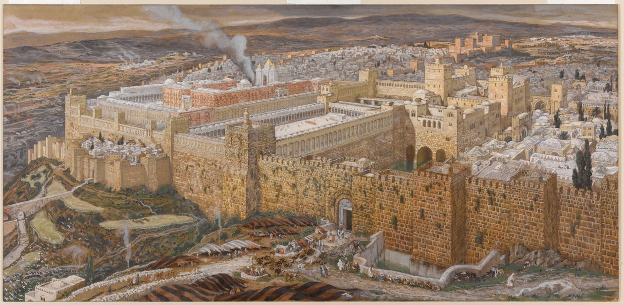 Jerusalem ja Herodeksen temppeli herrojen aikana, kuvitus teoksesta The Life of Christ, n. 1886-1894 (wc ja guassi kartongilla) (katso myös 101203) tekijältä James Jacques Joseph Tissot