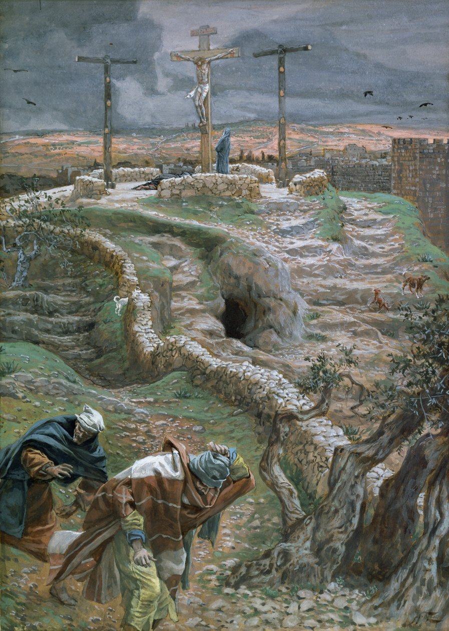 Jeesus yksin ristillä, kuvitus teokselle The Life of Christ, n. 1884-1896 (wc ja guassi pahville) tekijältä James Jacques Joseph Tissot