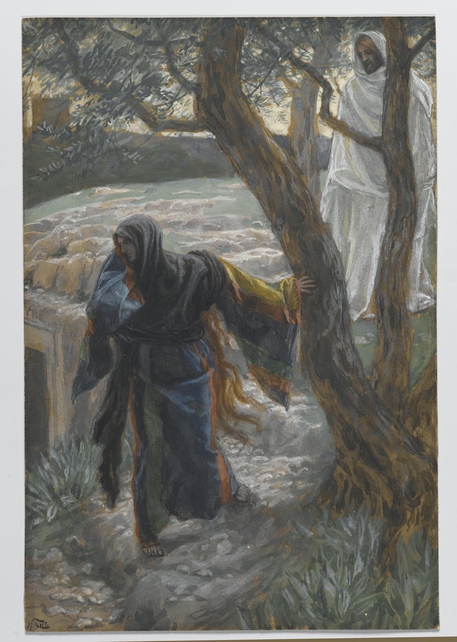 Jeesus ilmestyy Magdalan Marialle, esimerkki teoksesta Herramme Jeesuksen Kristuksen elämä, 1886-94 (wc grafiitin päällä paperilla) tekijältä James Jacques Joseph Tissot