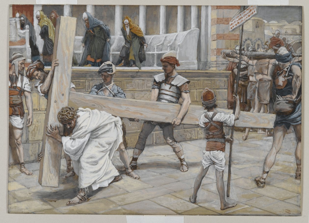 Jeesus kantaa ristiä, kuvitus teoksesta Herramme Jeesuksen Kristuksen elämä, 1886-94 (wc grafiitin päällä paperilla) tekijältä James Jacques Joseph Tissot