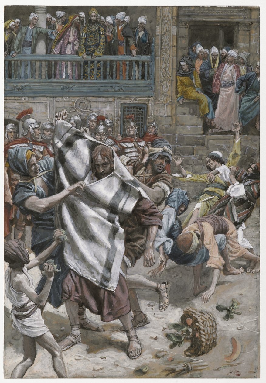 Jeesus Herodeksen edessä, esimerkki teoksesta Herramme Jeesuksen Kristuksen elämä, 1886-94 (wc grafiitin päällä paperilla) tekijältä James Jacques Joseph Tissot