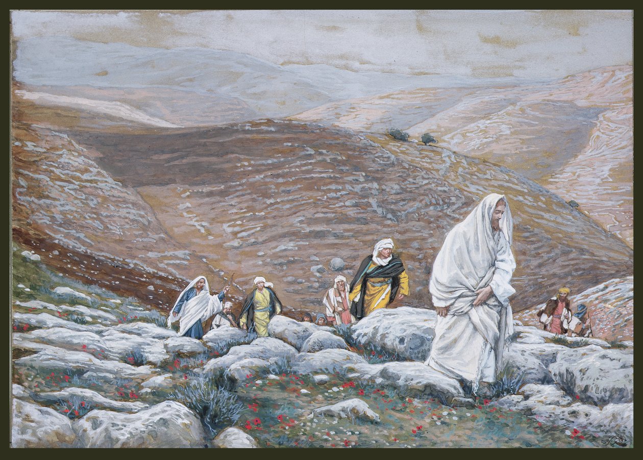 Jeesus menee ylös Jerusalemiin, kuvitus teokselle The Life of Christ, n. 1886-1894 (wc ja guassi pahville) tekijältä James Jacques Joseph Tissot