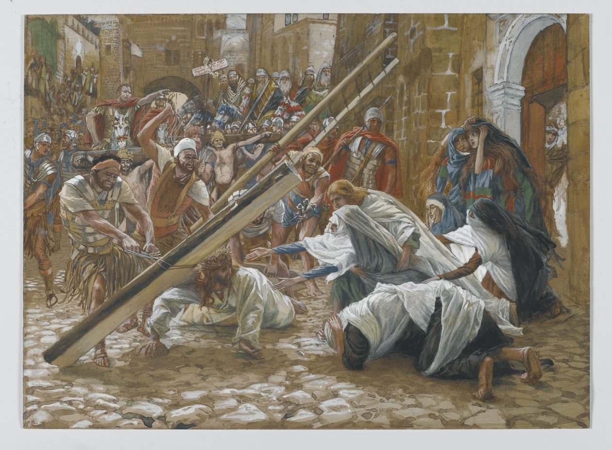 Jeesus tapaa äitinsä, esimerkki teoksesta The Life of Our Lord Jesus Christ, 1886-94 (wc grafiitin päällä paperilla) tekijältä James Jacques Joseph Tissot