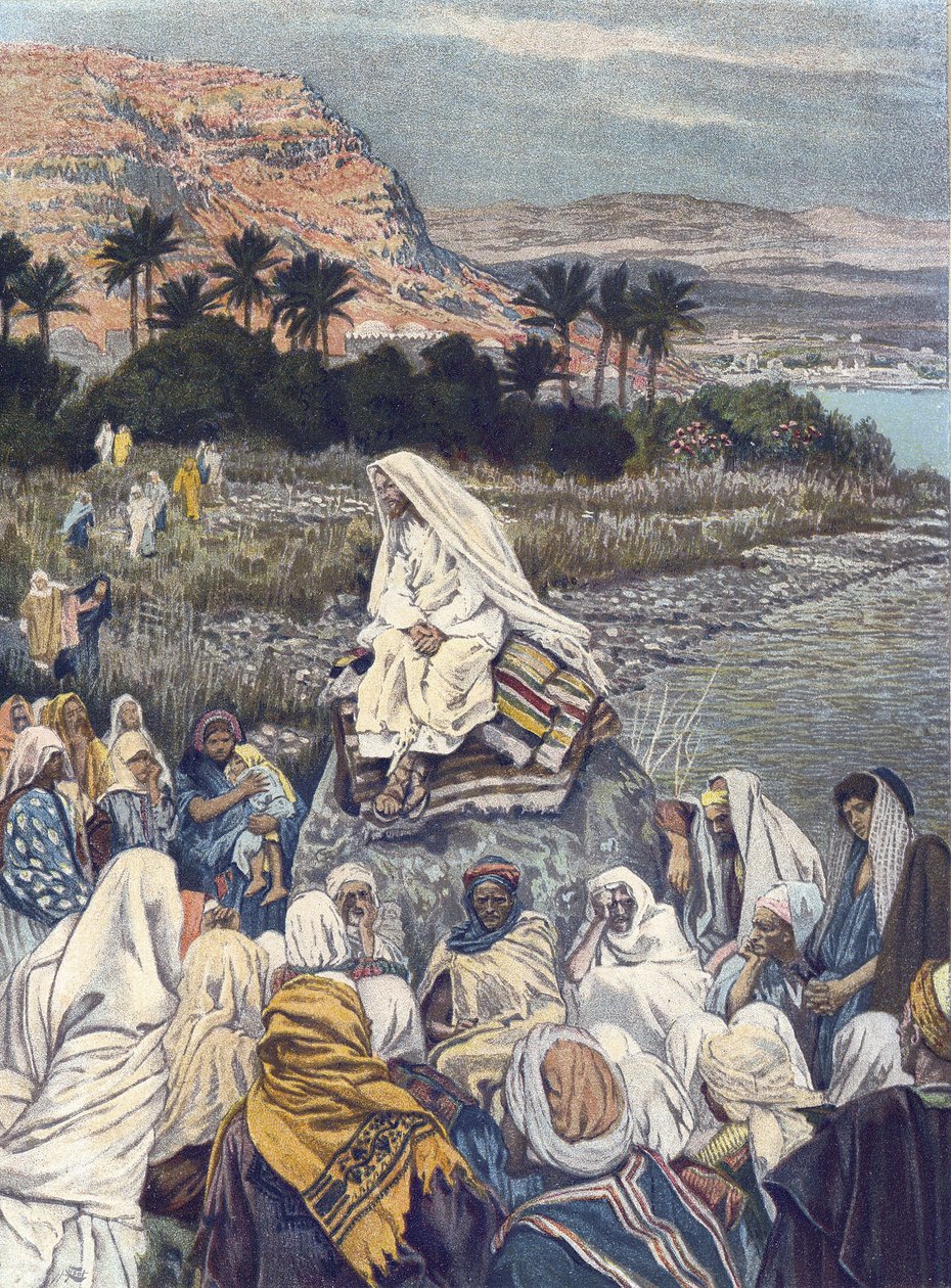 Jeesus opettaa rannalla - Jeesus opettaa meren rannalla - "" Herramme Jeesuksen Kristuksen elämästä" - 1899, James Tissot - Herramme Jeesuksen Kristuksen elämä, kirjoittanut Jacques Joseph (Jacques Joseph) Tissot dit James Tissot (1836-1902) tekijältä James Jacques Joseph Tissot