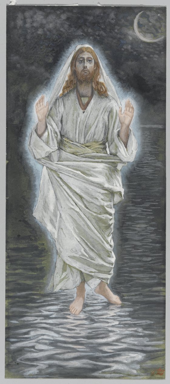 Jeesus kävelee merellä, esimerkki teoksesta Herramme Jeesuksen Kristuksen elämä (wc grafiitin päällä paperilla) tekijältä James Jacques Joseph Tissot