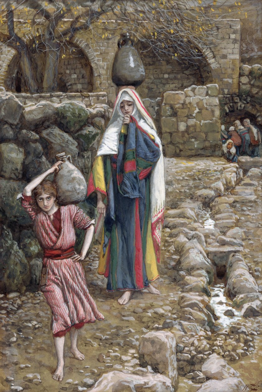 Jeesus ja hänen äitinsä lähteellä, kuvitus teokseen The Life of Christ, n. 1886-1894 (wc ja guassi pahville) tekijältä James Jacques Joseph Tissot
