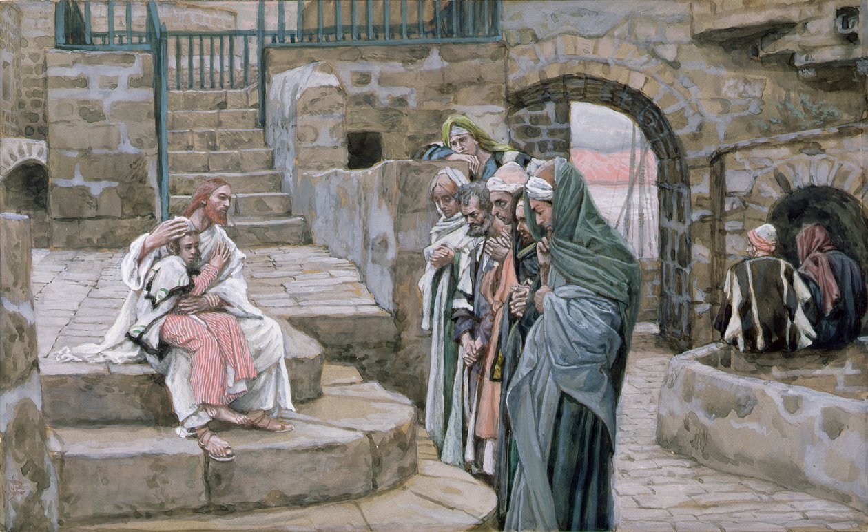 Jeesus ja pieni lapsi, kuvitus teokseen The Life of Christ, n. 1886-1894 (wc ja guassi pahville) tekijältä James Jacques Joseph Tissot