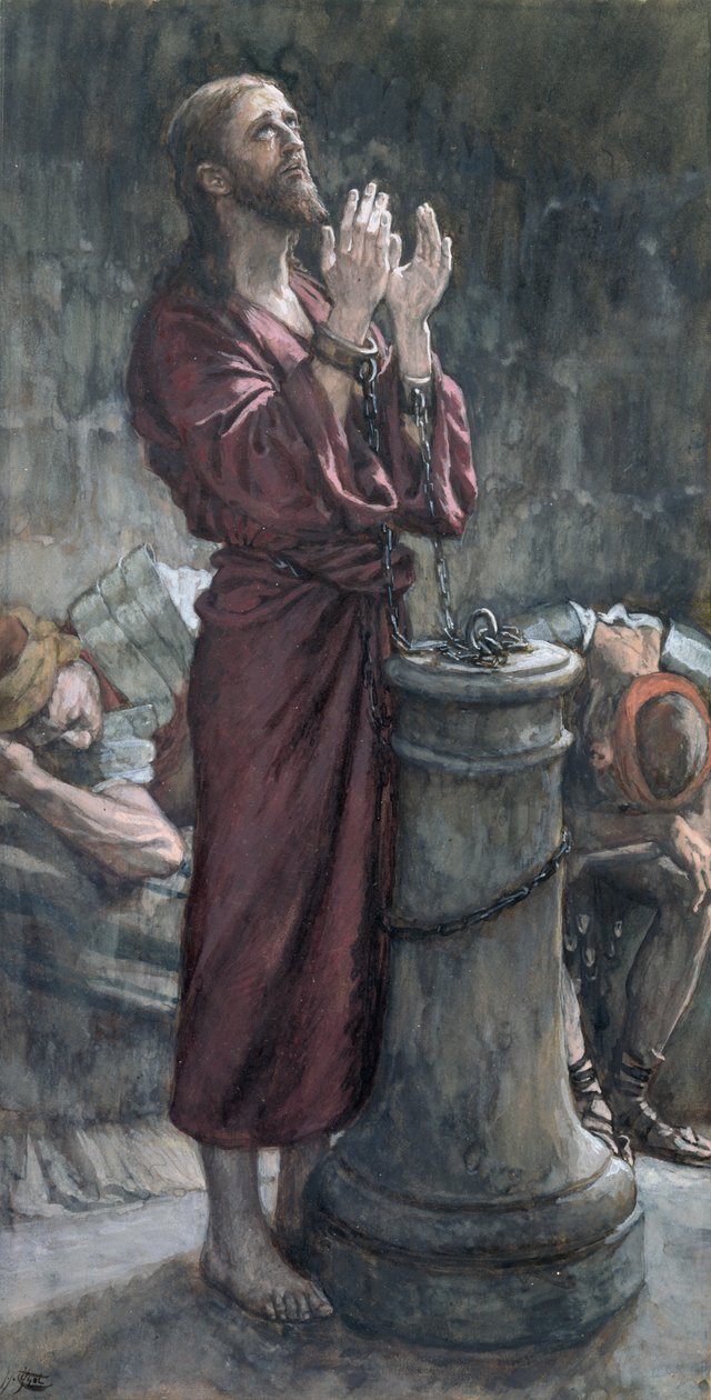 Jeesus vankilassa, kuvitus teokselle The Life of Christ, n. 1884-1896 (wc ja guassi pahville) tekijältä James Jacques Joseph Tissot