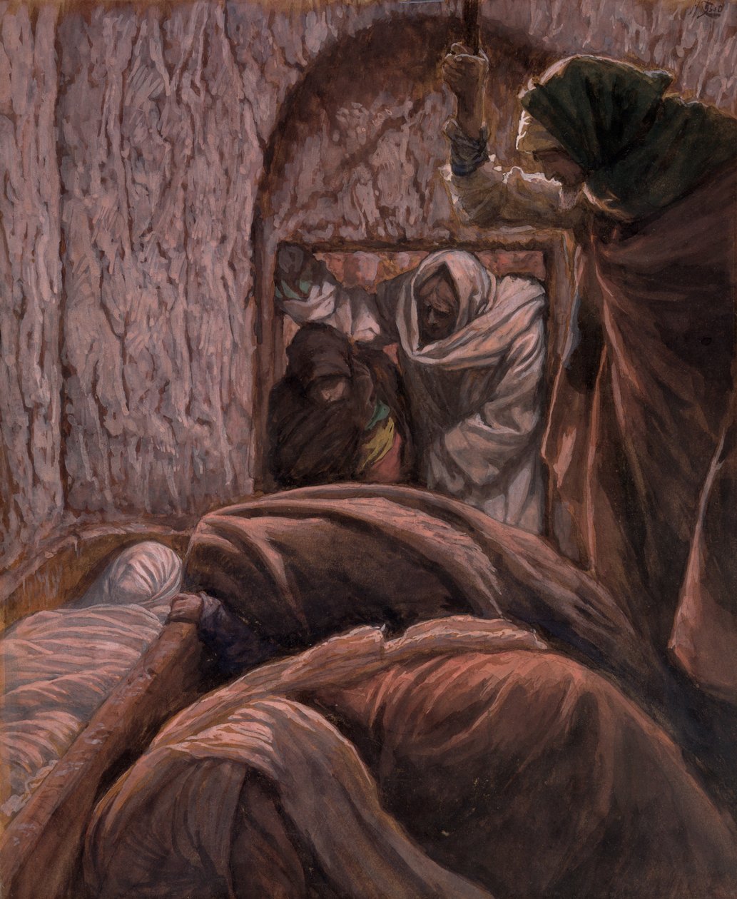 Jeesus haudassa, kuvitus teokseen The Life of Christ, n. 1884-1896 (wc ja guassi pahville) tekijältä James Jacques Joseph Tissot