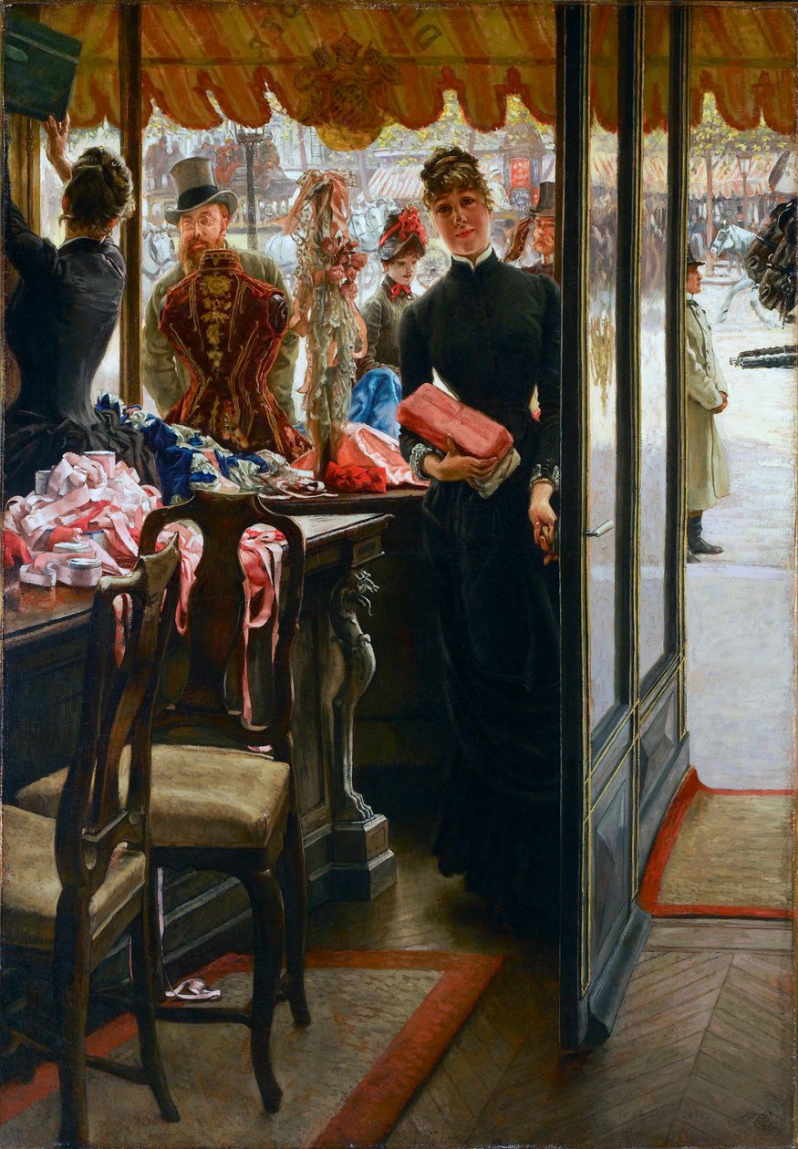 ""myymälätyttö"" Jacques Josephin (Jacques-Joseph) maalaus Tissot sanoi James Tissot (1836-1902) tekijältä James Jacques Joseph Tissot