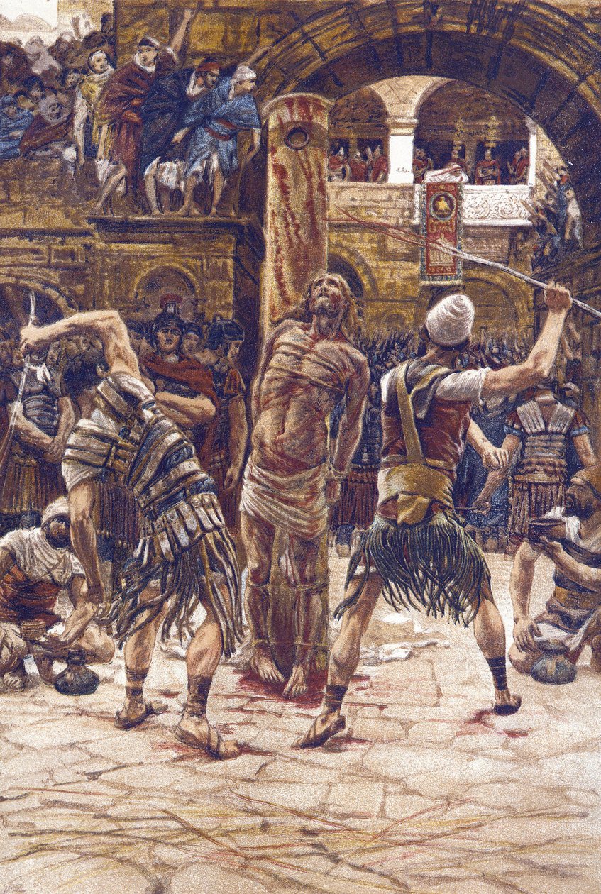 La flogging du visage - Kasvojen ruoskiminen - "" Herramme Jeesuksen Kristuksen elämästä" - 1899, James Tissot - La vie de notre seigneur Jesus Christ, kirjoittanut Jacques Joseph (Jacques-Joseph) Tissot dit James Tissot ( 1836-1902) tekijältä James Jacques Joseph Tissot