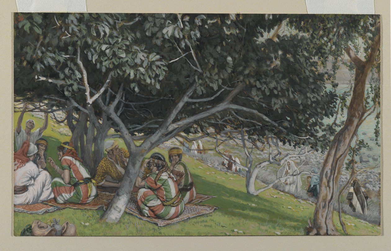Nataniel viikunapuun alla, esimerkki teoksesta Herramme Jeesuksen Kristuksen elämä (wc grafiitin päällä paperilla) tekijältä James Jacques Joseph Tissot
