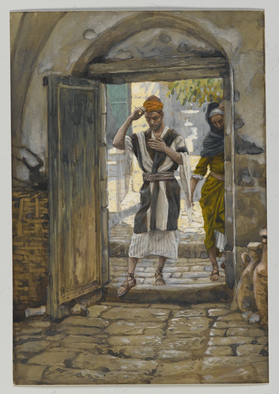 Kun astut sisään taloon, tervehdi sitä, kuva Herramme Jeesuksen Kristuksen elämästä (wc grafiitin päällä paperilla) tekijältä James Jacques Joseph Tissot