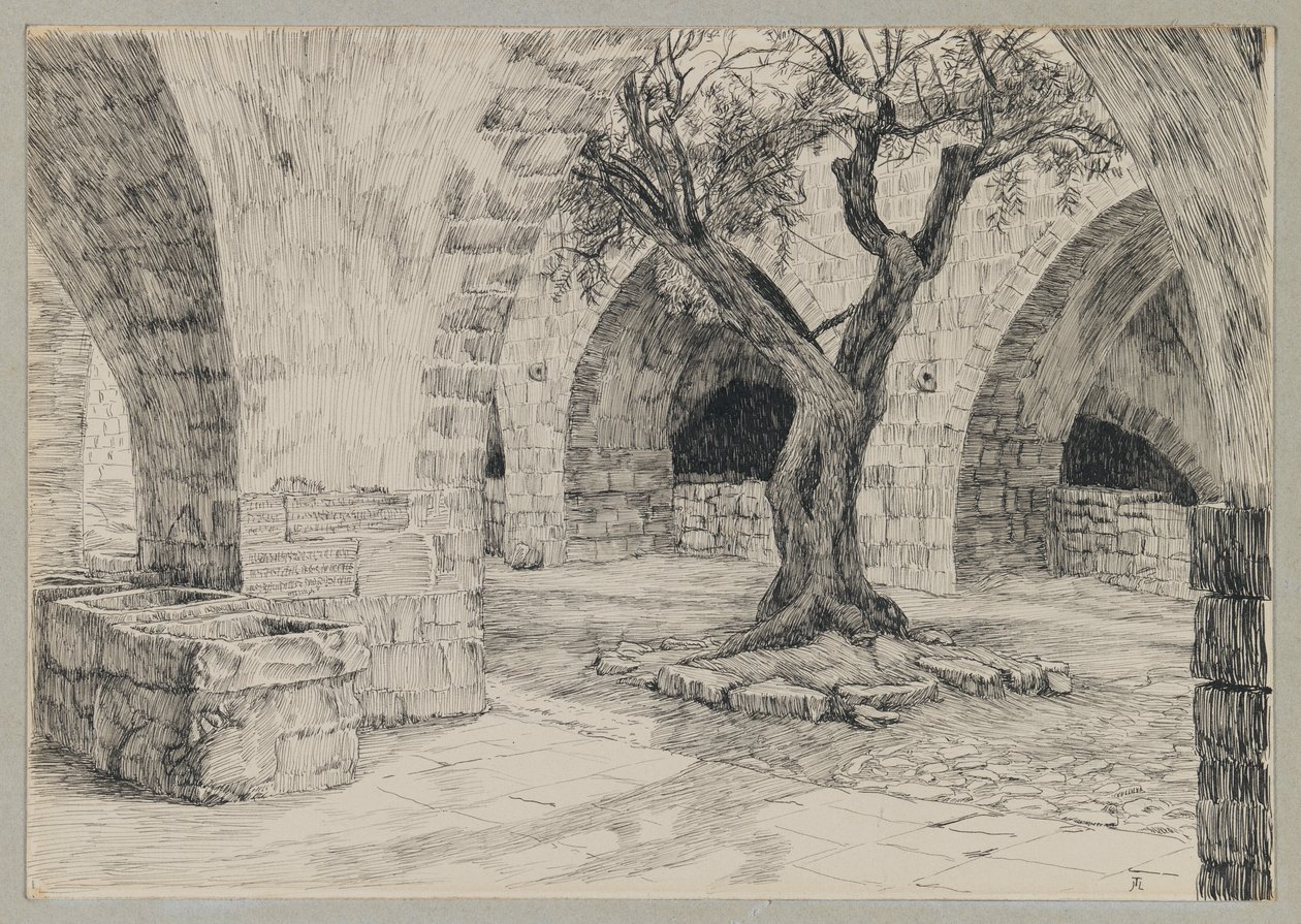 Armenialaisen luostarin ulkorakennus, Jerusalem, kuva Herramme Jeesuksen Kristuksen elämästä (muste paperille) tekijältä James Jacques Joseph Tissot