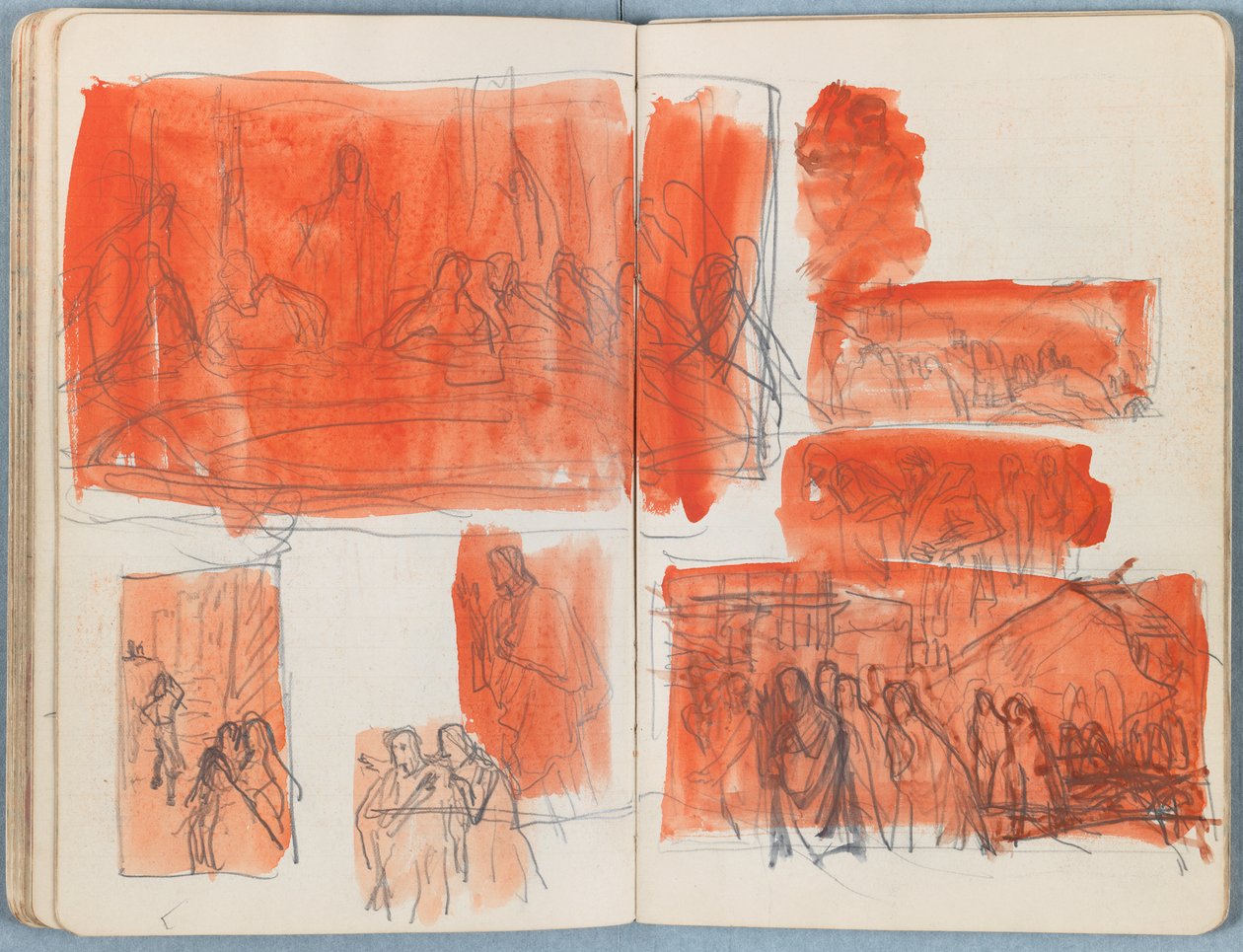 Sivuja Sketches for The Life of Our Lord Jesus Christ -albumista 1880-luvun lopulla (grafiitti ja pesu paperille) tekijältä James Jacques Joseph Tissot