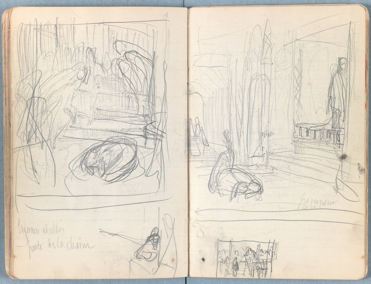 Sivuja Sketches for The Life of Our Lord Jesus Christ -albumista 1880-luvun lopulla (grafiitti ja pesu paperille) tekijältä James Jacques Joseph Tissot