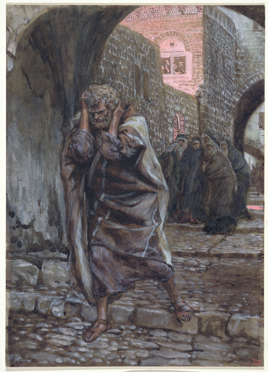 Peter meni ulos ja itki katkerasti, kuvitus teokseen The Life of Christ, n. 1886-1894 (wc ja guassi pahville) tekijältä James Jacques Joseph Tissot