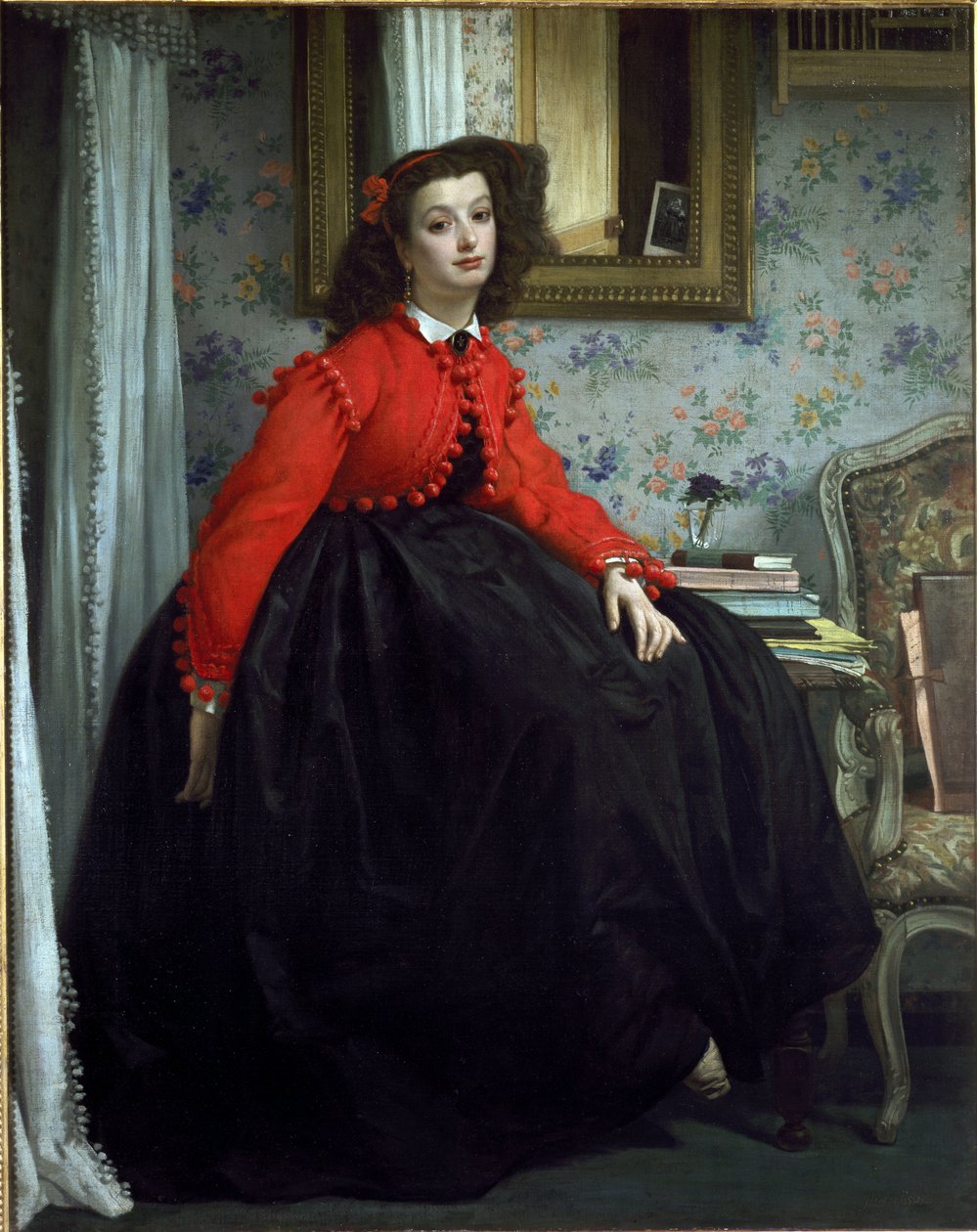 Muotokuva neiti L.L:stä, nimeltään Tyttö punaisella liivellä - Öljy kankaalle tekijältä James Jacques Joseph Tissot