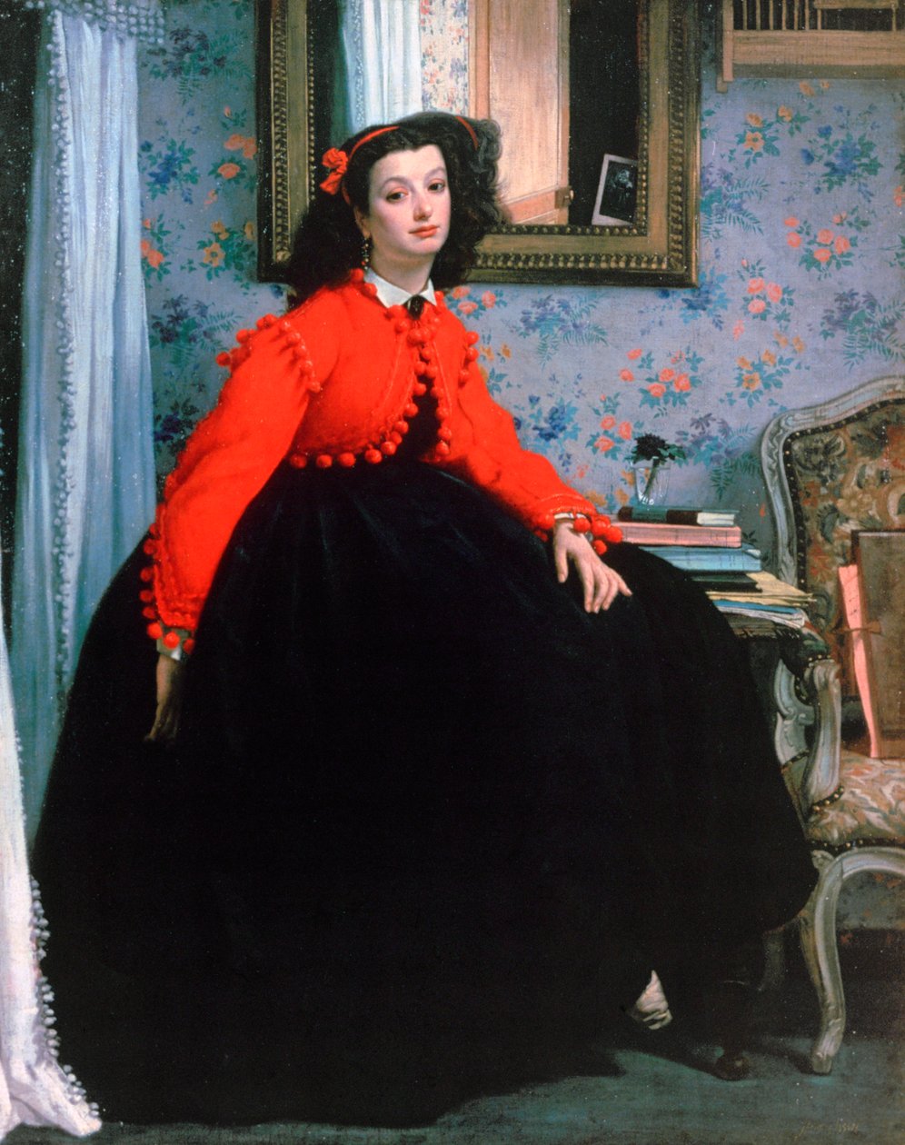 Mlle L L:n muotokuva, nuori nainen punaisessa takissa, 1864. tekijältä James Jacques Joseph Tissot