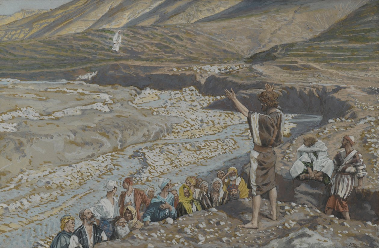 Pyhä Johannes Kastaja näkee Jeesuksen kaukaa, kuva Herramme Jeesuksen Kristuksen elämästä (wc grafiitin päällä paperilla) tekijältä James Jacques Joseph Tissot