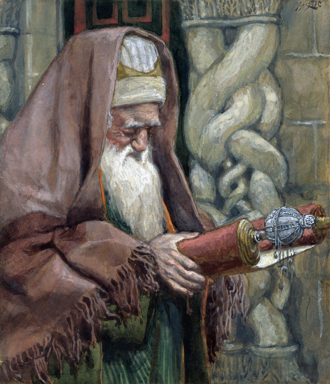 Simeon, kuvitus teokseen The Life of Christ, n. 1886-1894 (wc ja guassi pahville) tekijältä James Jacques Joseph Tissot