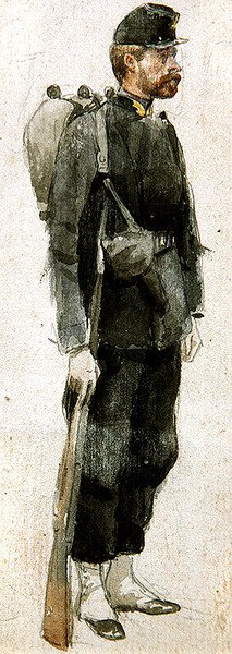 Sotilas kiväärillä "levossa" (akvarelli paperille) tekijältä James Jacques Joseph Tissot