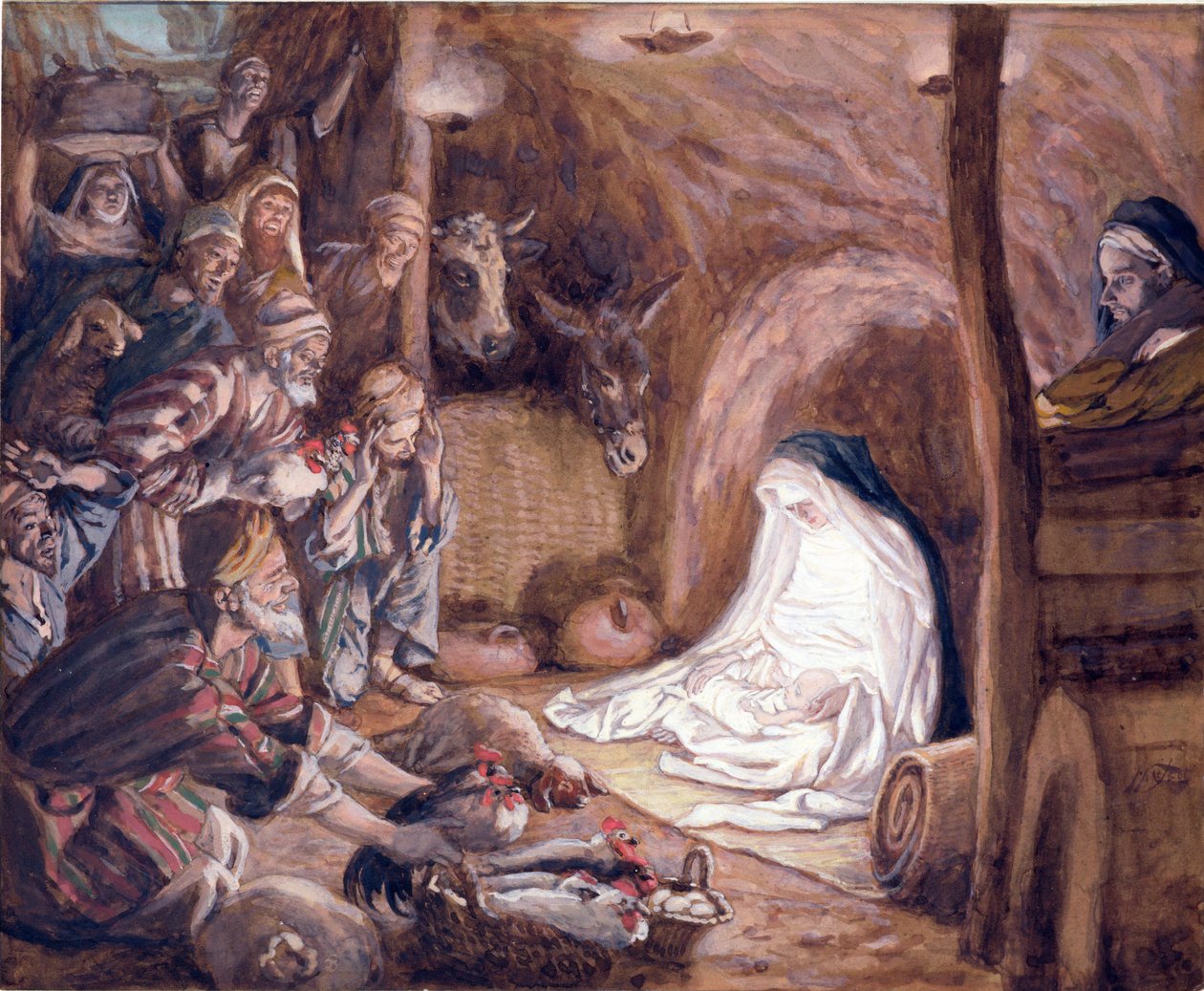 Paimenten palvonta, kuvitus teokselle The Life of Christ, n. 1886-1894 (guassi pahville) tekijältä James Jacques Joseph Tissot