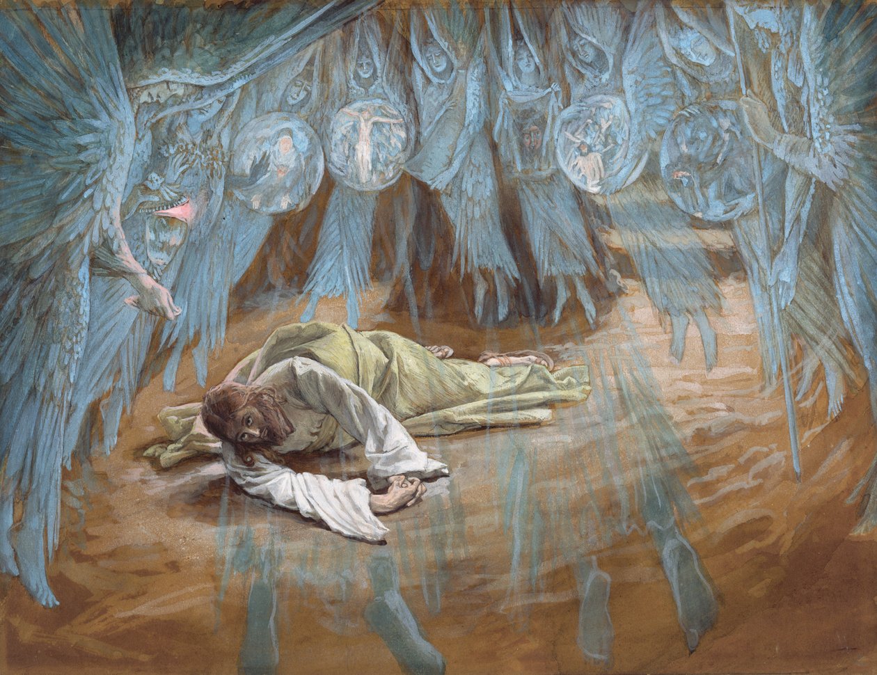Agony in the Garden, kuvitus teokseen The Life of Christ, n. 1886-1894 (wc ja guassi pahville) tekijältä James Jacques Joseph Tissot